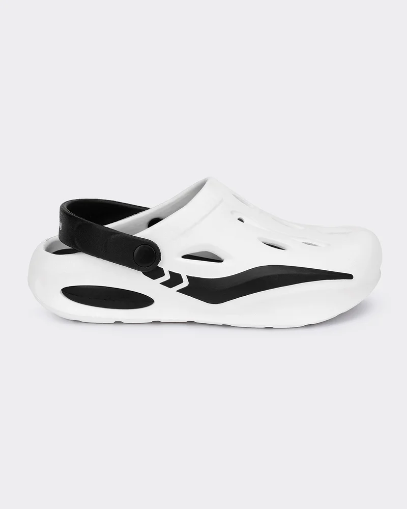 bewakoof Men's White & Black Color Block Comfy Clogs